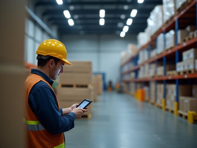 Warehouse staff organizing palletized freight for distribution